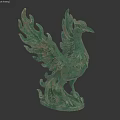 Bronze Phoenix Landscape Sculpture With Flame Shaped Wings And Decorative Base