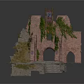 Ancient Brick Ruin Structure Covered With Vines And Arched Openings With Flag 3d model