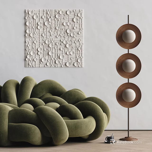 Stylish Three Circular Shades Floor Lamp In Modern Living Room 3d model 