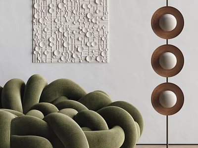 Stylish Three Circular Shades Floor Lamp In Modern Living Room 3d model