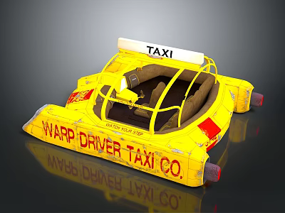 Yellow Water Taxi Vehicle From Warp Driver Taxi Co With Open Cabin 3d model