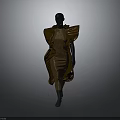 Black Mannequin Wearing Brown Pleated Dress With Exaggerated Shoulder Decorations And Fashionable Style