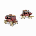 Detailed Vintage Red Carriage Models with Golden Wheels and Luggage on Top