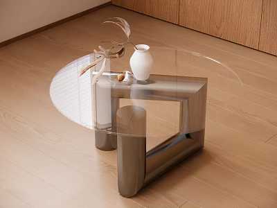 Modern Coffee Table With Transparent Glass Top And Metal Base 3d model