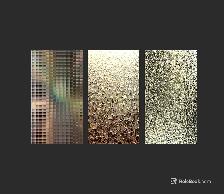 Three Decorative Textured Glass Panels With Unique Surface Patterns for Interior Design 3d model