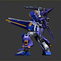 Game and Movie Character Mech Warrior With Blue Purple Armor And Weapon Robot Figure