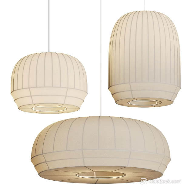 Cream Colored Striped Fabric Dome Shaped Modern Pendant Lights for Home Decor 3d model 