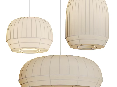 Cream Colored Striped Fabric Dome Shaped Modern Pendant Lights for Home Decor 3d model