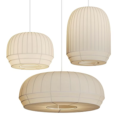 Cream Colored Striped Fabric Dome Shaped Modern Pendant Lights for Home Decor 3d model