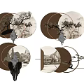 Circular Wall Decor With Natural Branch Patterns And Metallic Accents In Brown White Tones
