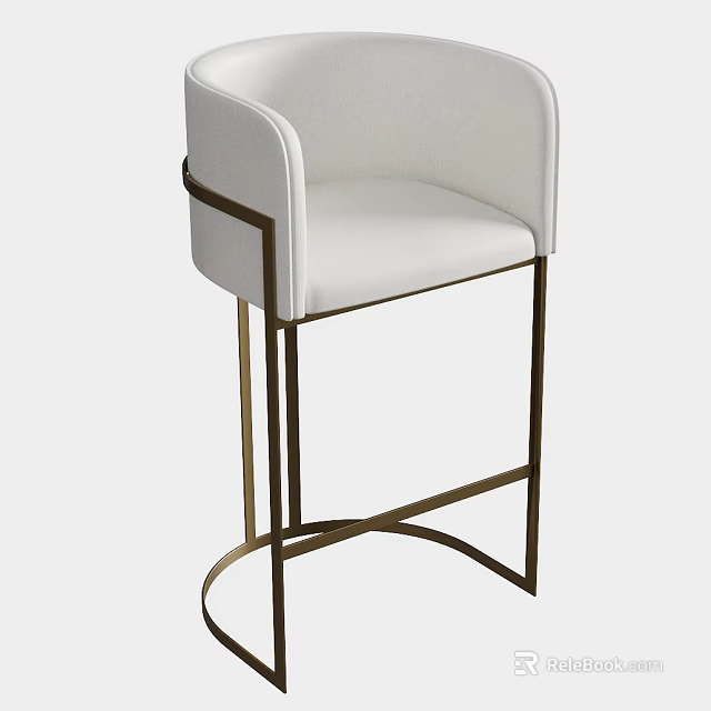 Modern Bar Stool With White Cushioned Seat And Metal Frame Design 3d model 