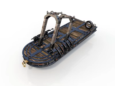 Intricate Vintage Architectural Structure With Wooden Deck Metal Framework And Wheels 3d model