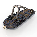 Intricate Vintage Architectural Structure With Wooden Deck Metal Framework And Wheels