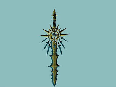 Decorative Golden Blue Sword With Star Shaped Spikes And Circular Design 3d model