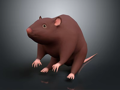 3D Modeled Brown Rat Character With Rounded Body Pink Nose And Claws 3d model