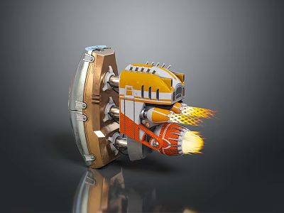 Sci Fi Mechanical Thruster Device With Orange Yellow Flame And Metallic Structure 3d model