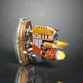 Sci Fi Mechanical Thruster Device With Orange Yellow Flame And Metallic Structure 3d model