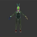 3D Anime Character Model With Bunny Ears Black Bodysuit Patterned Sleeves Gloves And Boots