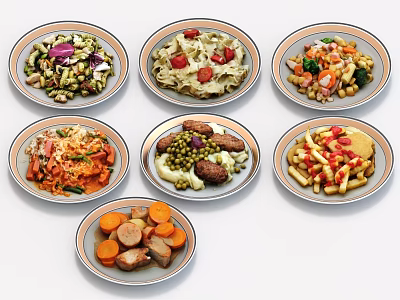 A Diverse Range of Delicious Food Dishes Served on Plates 3d model