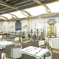 Modern Luxurious Restaurant Interior With White And Gold Decor And Elegant Lighting
