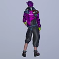 Cyberpunk Female Character With Purple Hair Mechanical Eye Chest Tattoo And Neon Glow