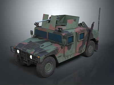 Military Armored Vehicle With Camouflage Paint Mounted Weapon System Antenna And Heavy Duty Tires 3d model