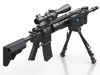 Tactical Military Rifle With Sniper Scope Tripod Stand And Magazine 3d model