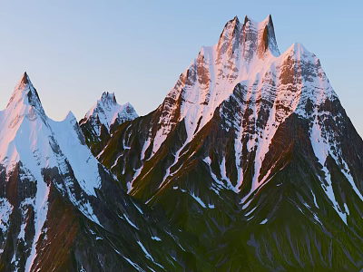 Stunning Snowy Mountain Range Landscape With Rugged Peaks And Lush Green Slopes 3d model