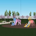 Golden Crane Shaped Play Equipment With Slides In Outdoor Park Green Lawn And Trees