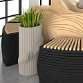 Casual Sofa Set With Wave Design Beige And Black Seats Green Plants In Bright Room