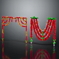Decorative Flower Arches With Red Garlands Orange Tassels Green Accents And Reflective Base Design