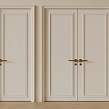 Light Colored Wooden Double Doors With Metal Handles In Interior Setting And Adjacent Single Door