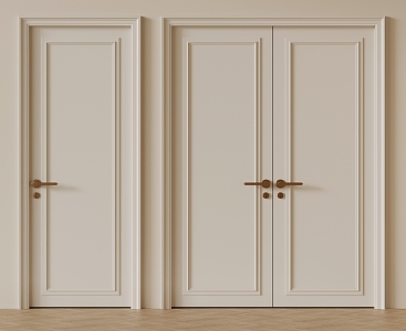 French Cream Double Door Single Door Swing Door Wooden Door 3d model