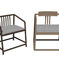 Two Modern Leisure Chairs With Wooden Frames And Gray Cushions In Different Tones