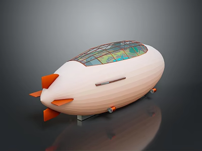 Futuristic Airship Vehicle Design With White Body Orange Tail Fins And Transparent Glass Top 3d model
