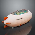 Futuristic Airship Vehicle Design With White Body Orange Tail Fins And Transparent Glass Top