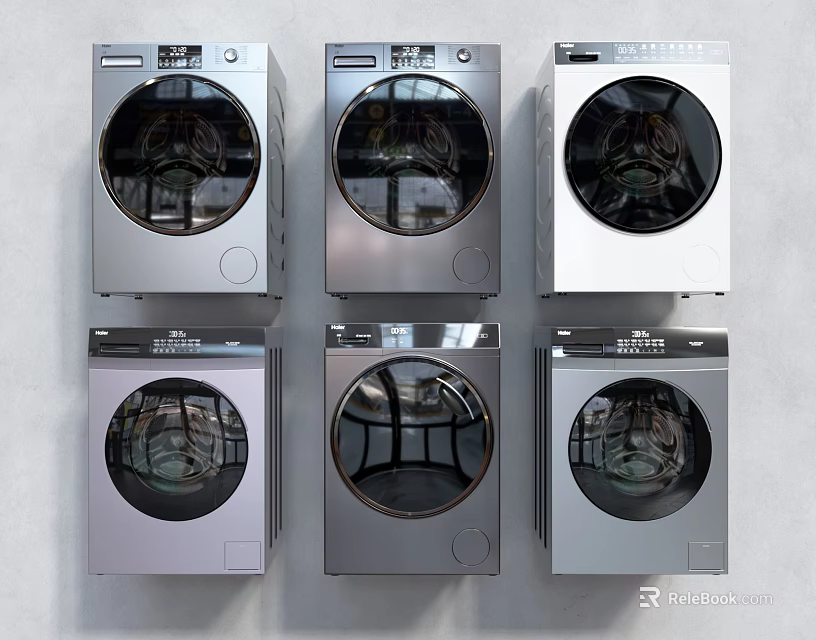 Modern Washing Machines With Glass Front Doors And Stainless Steel Exteriors In Multiple Styles 3d model 