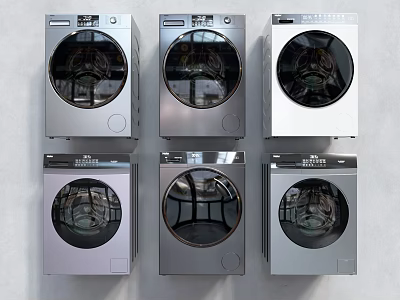 Modern Washing Machines With Glass Front Doors And Stainless Steel Exteriors In Multiple Styles 3d model