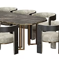 Modern Dining Table Set With Marble Tabletop And Upholstered Metal Frame Chairs 3d model