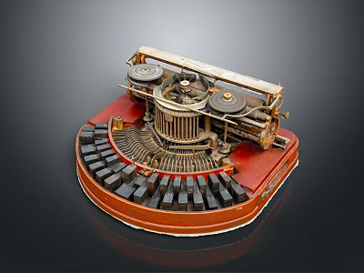 Vintage Typewriter with Red Base Black Keys and Round Reels Retro Mechanical Design 3d model