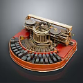 Vintage Typewriter with Red Base Black Keys and Round Reels Retro Mechanical Design