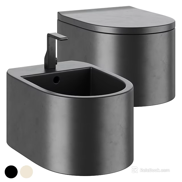Sleek Modern Matte Black Toilet Design With Matching Ceramic Sink Fixture 3d model 