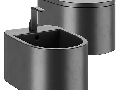 Sleek Modern Matte Black Toilet Design With Matching Ceramic Sink Fixture 3d model
