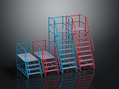 Industrial Blue And Red Scaffolding Design With Platforms Ladders And Sizes 3d model