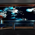Luxury Modern Club Interior With Blue Jellyfish Mural And Pendant Lights