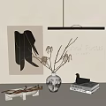 Middle Ancient Tea Table Ornaments Combination Vase Ornaments Abstract Painting 3d model