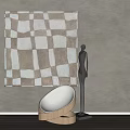 Modern Single Chair With Curved White Seat Wooden Base And Black Sculpture