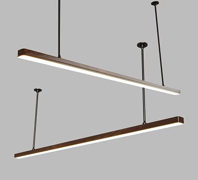 Modern Linear Pendant Lights With Wooden Frame And White Light Sleek Minimalist Design 3d model