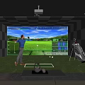 Indoor Golf Fitness Training Using Simulator with Person Swinging and Large Screen
