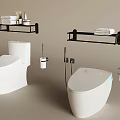 Modern White Toilets With Black Wall Shelves Towel Racks Toilet Brush And Paper Holder